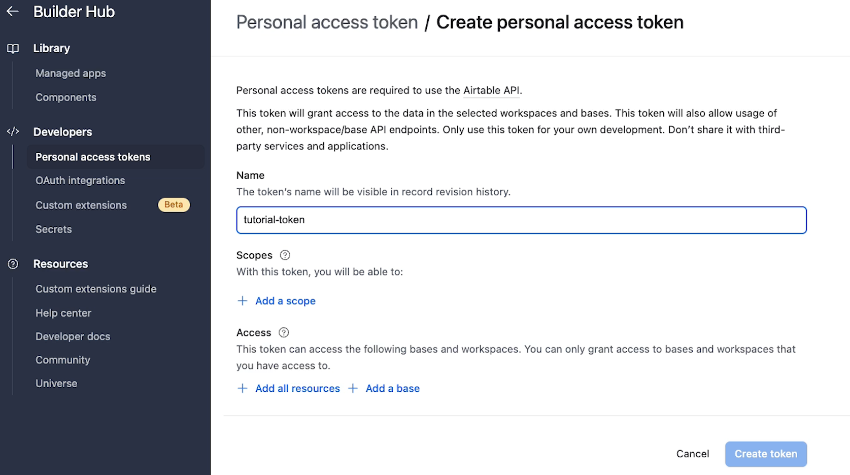 Giving a token a unique name