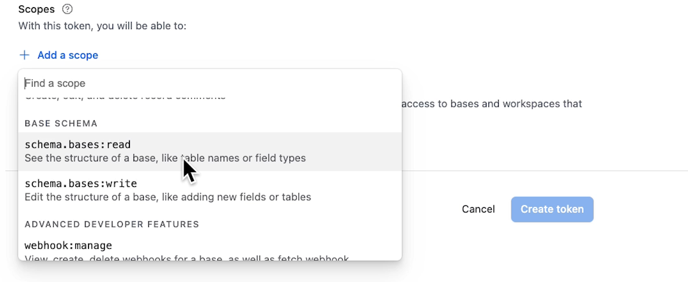 Scopes for viewing and editing a base's schema (tables, fields, etc.)