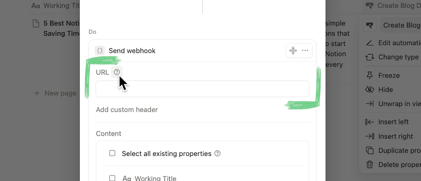 The URL field in the webhook button