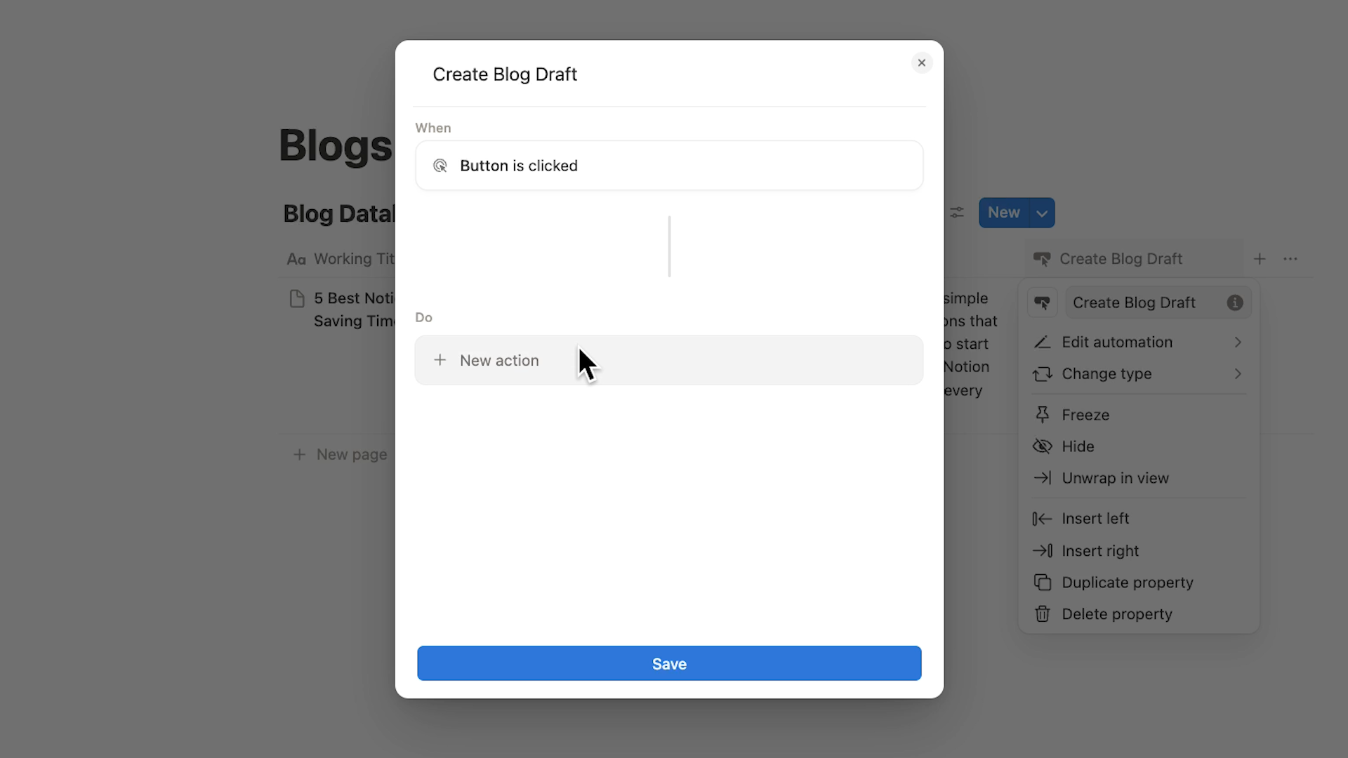 Adding an action to a Notion button