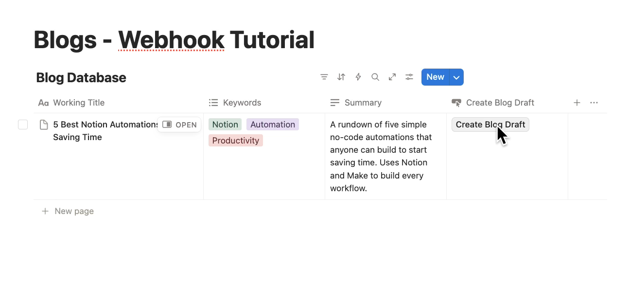 Clicking the webhook button in Notion