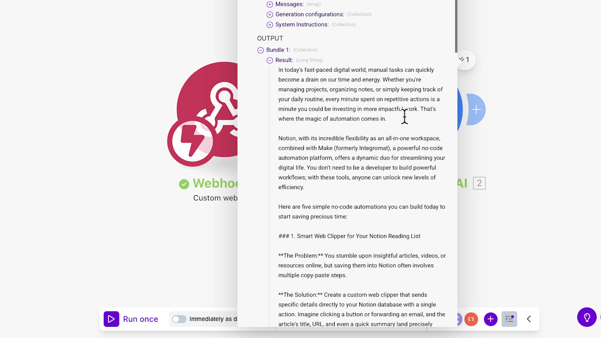 an ai-generated blog draft in Make