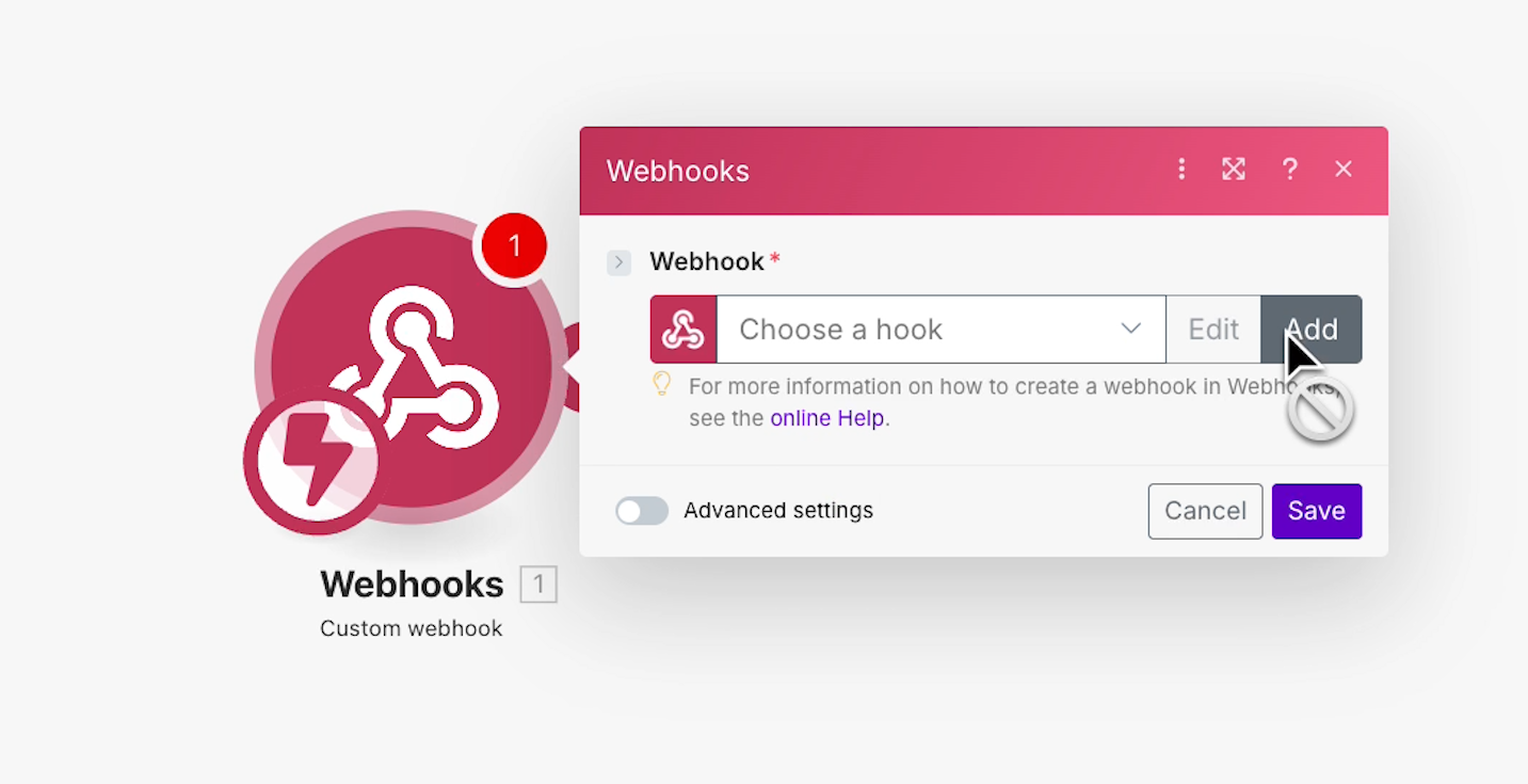 Click "add" to create a new webhook