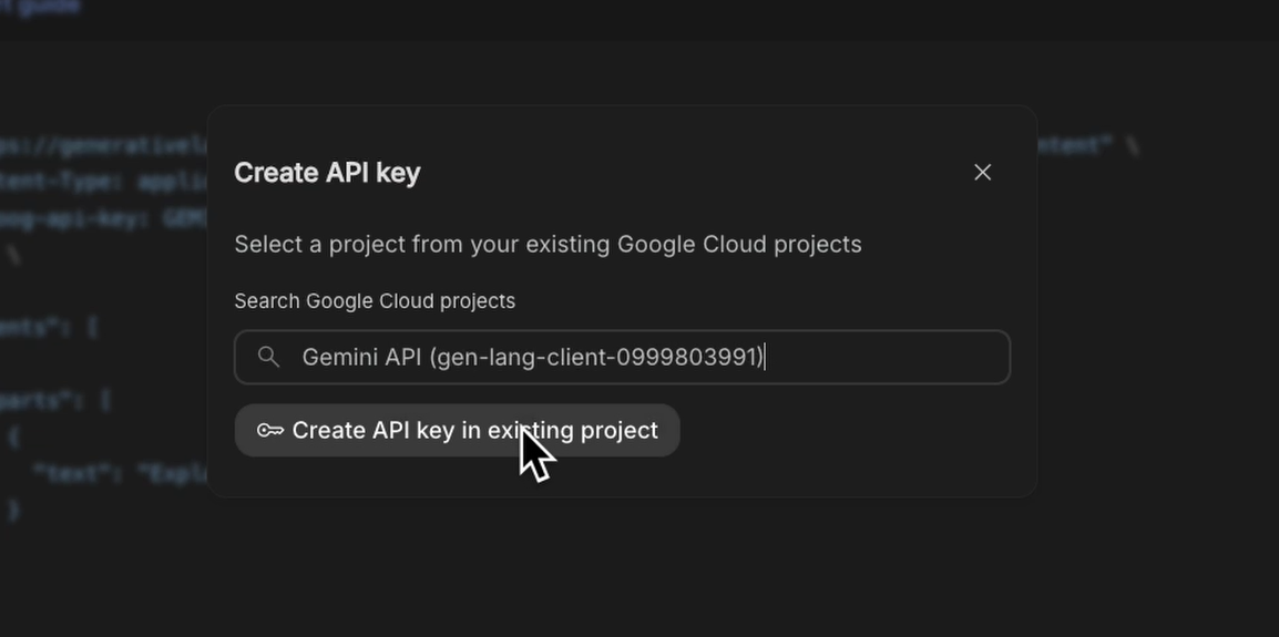 Create your API key in a Gemini API project
