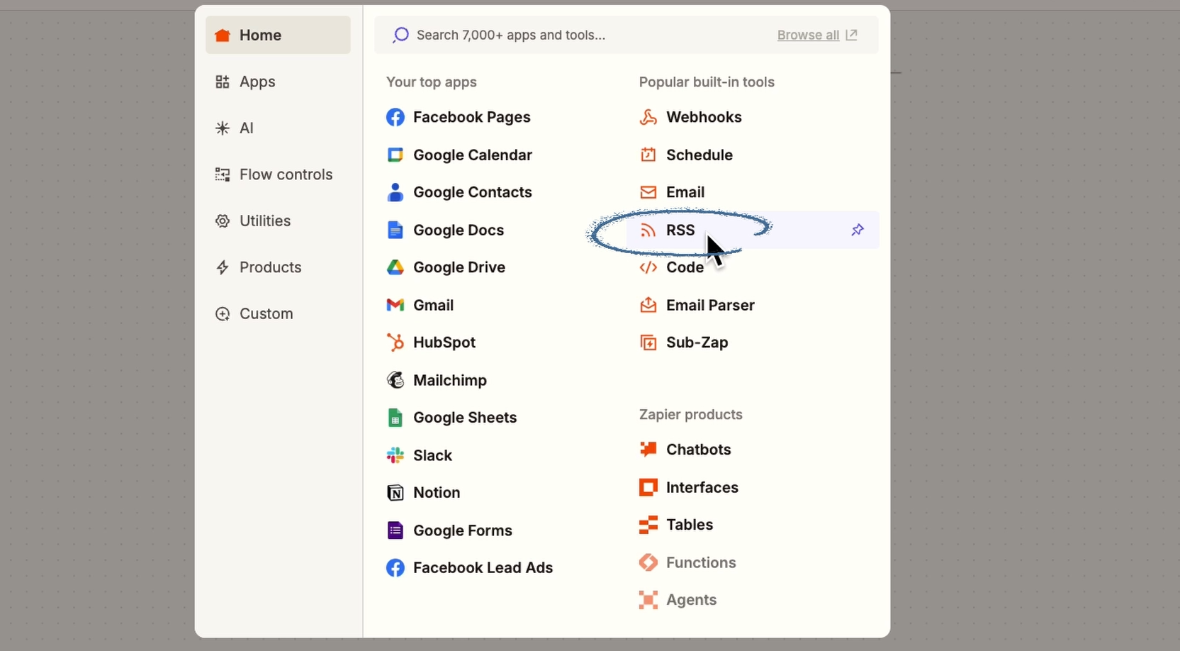 Choosing an RSS trigger for a Zap
