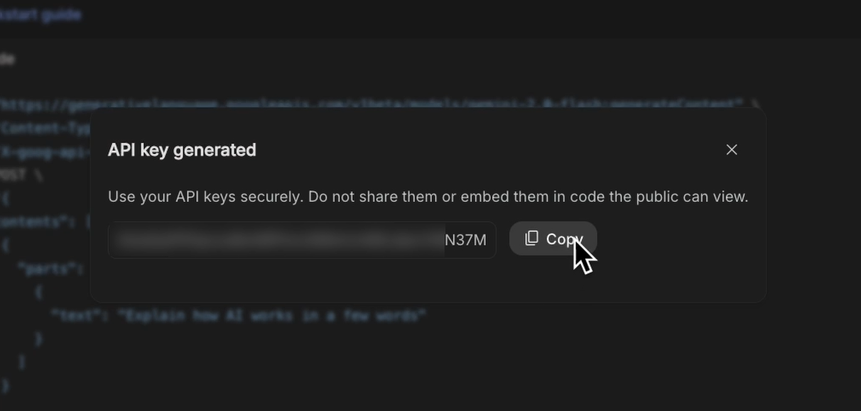 Click the "Copy" button to copy your API key