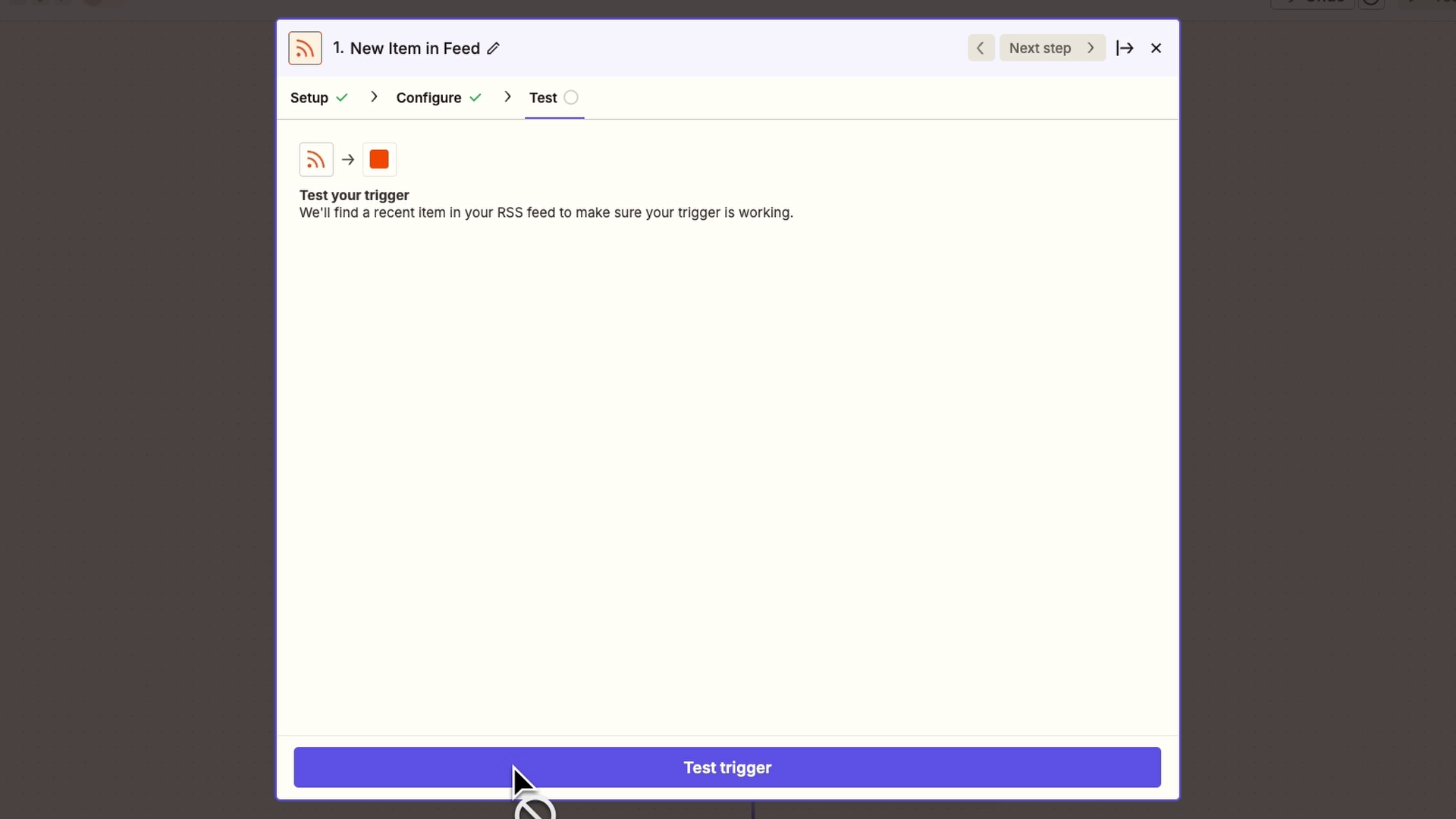 Testing a trigger in Zapier to pull in test data