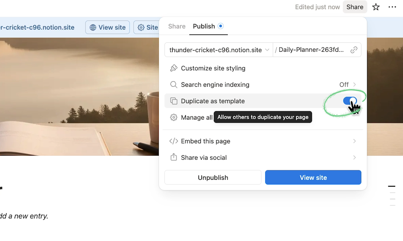 Choose whether or not your published page can be duplicated as a template