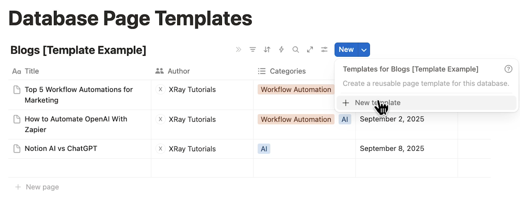 Adding a new template to a database