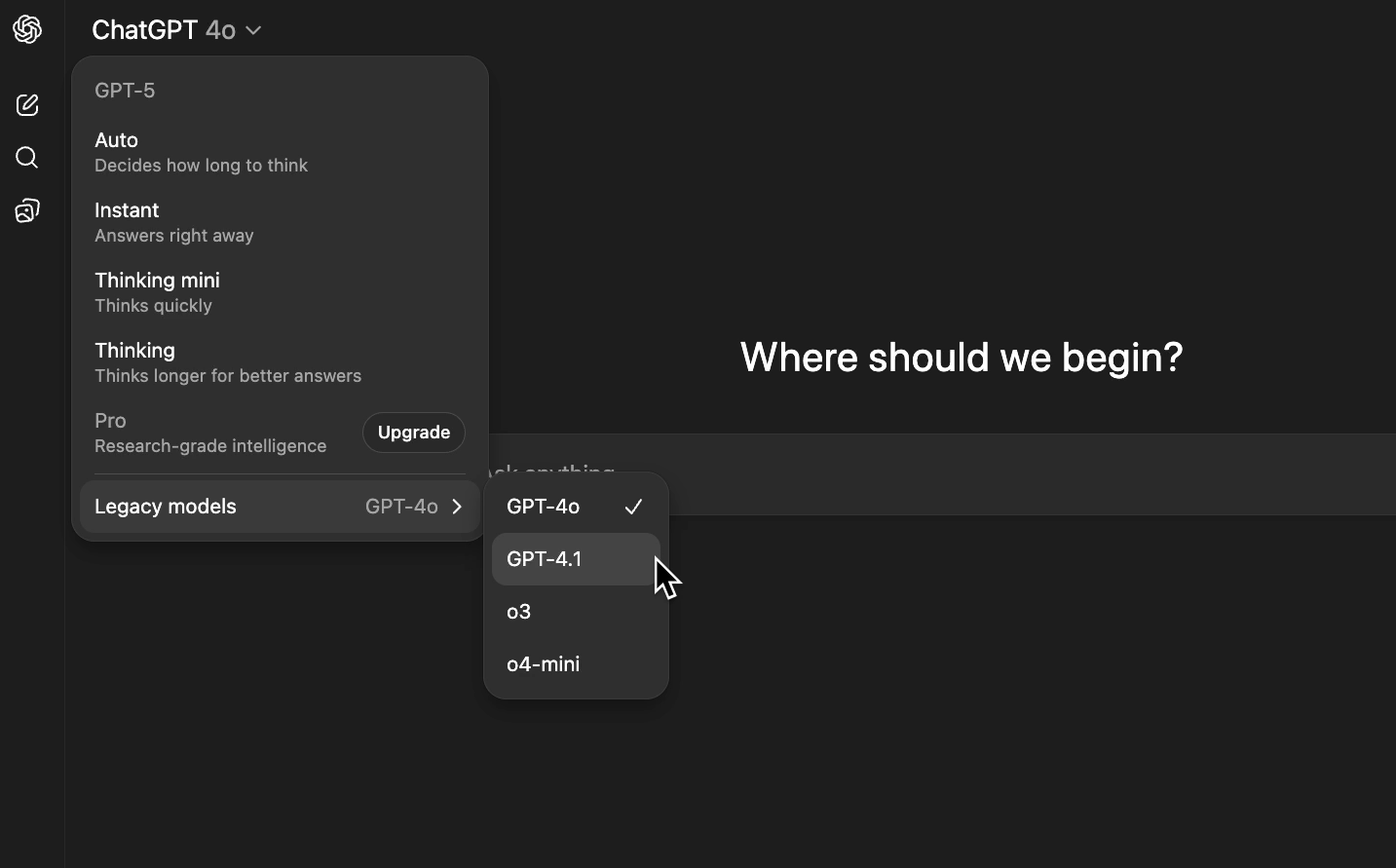 Additional legacy models available in ChatGPT