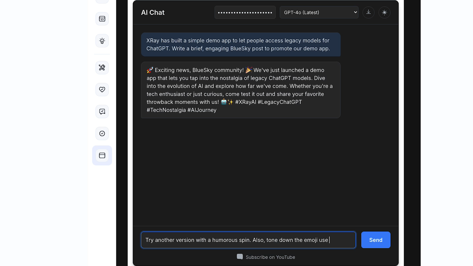 An app we built using the OpenAI API to access legacy models in a chatbot interface