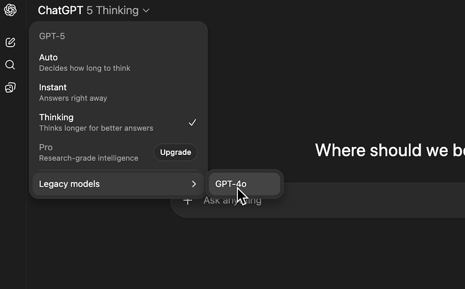 Selecting GPT-4o from ChatGPT