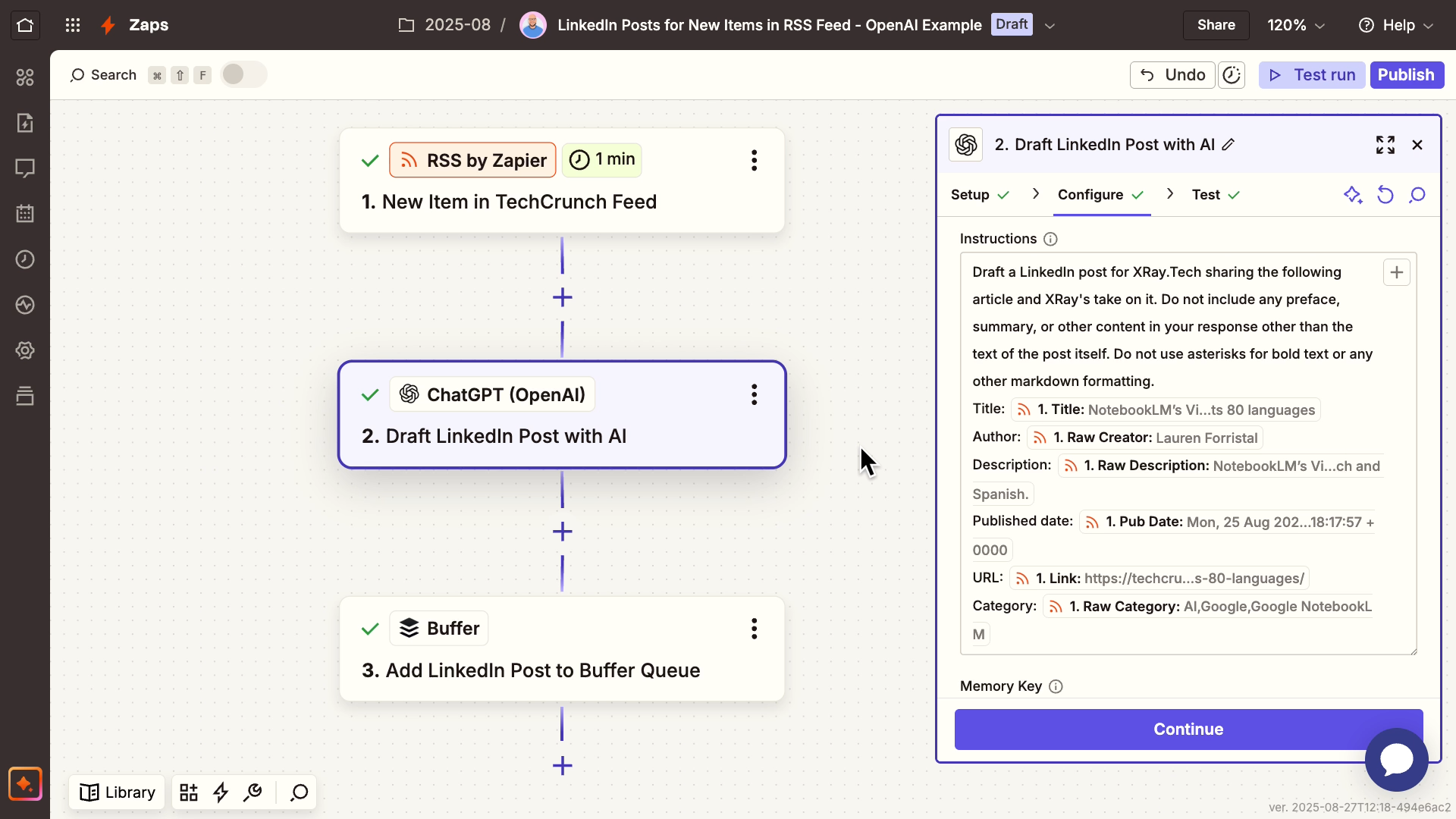 An example AI automation in Zapier