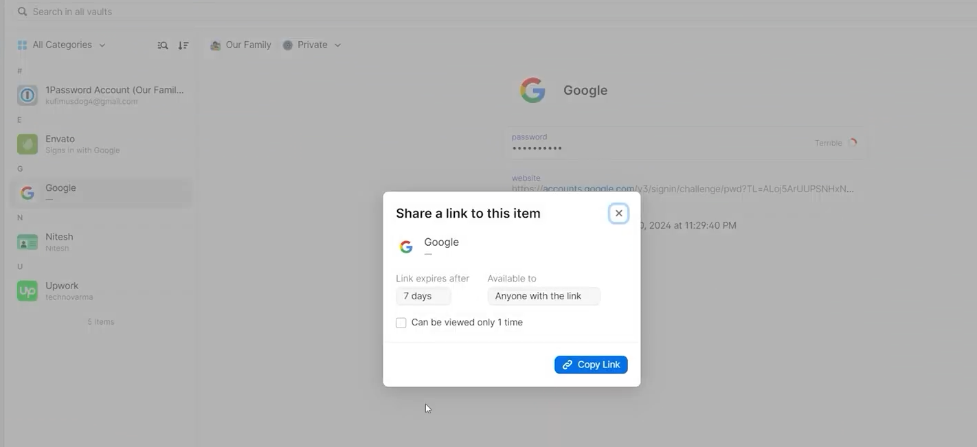Sharing a password with Google Password manager