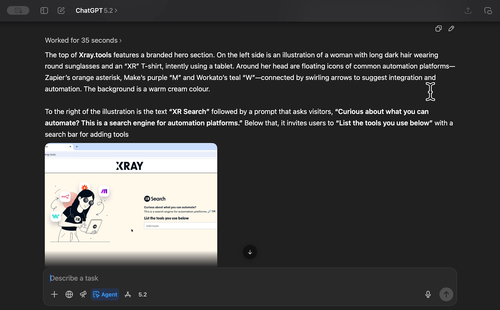 ChatGPT Agent Mode describes an image in precise detail