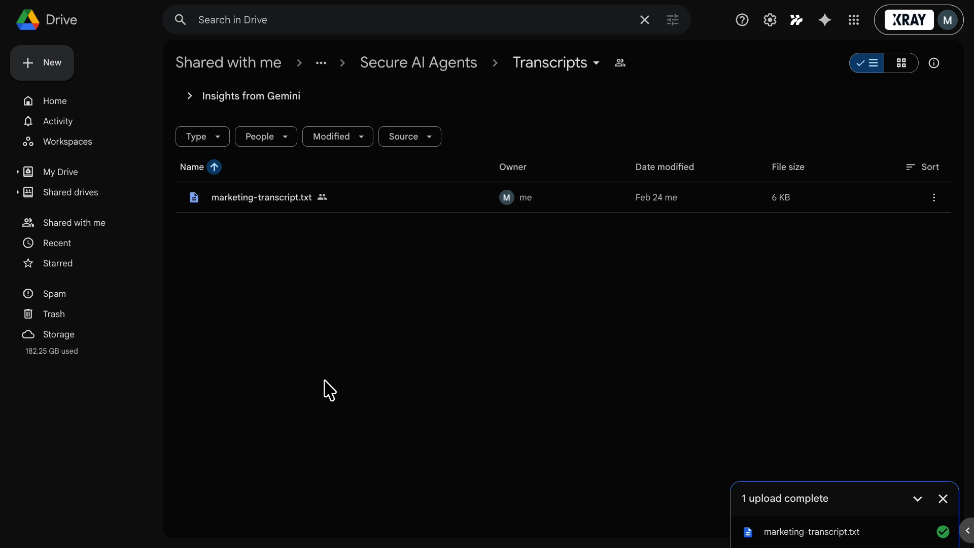 Uploading a file to a Google Drive folder triggers the AI workflow