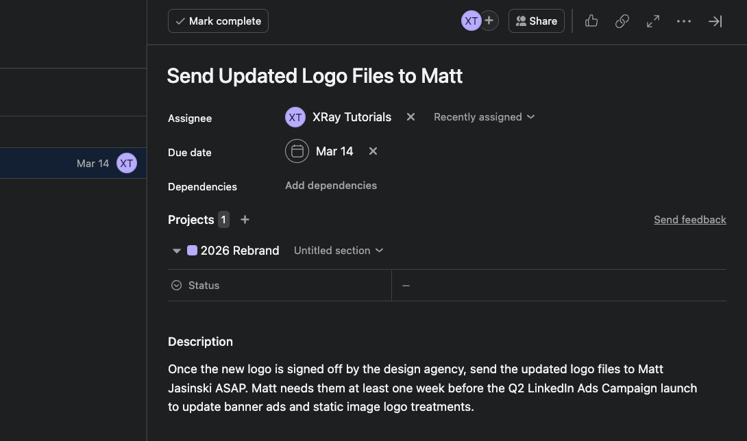 Approved tasks are automatically created in Asana