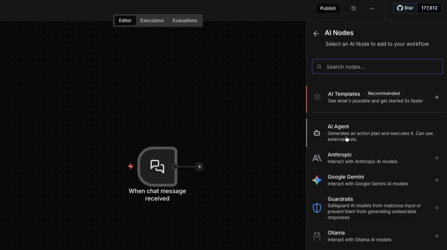 creating an AI agent node in n8n