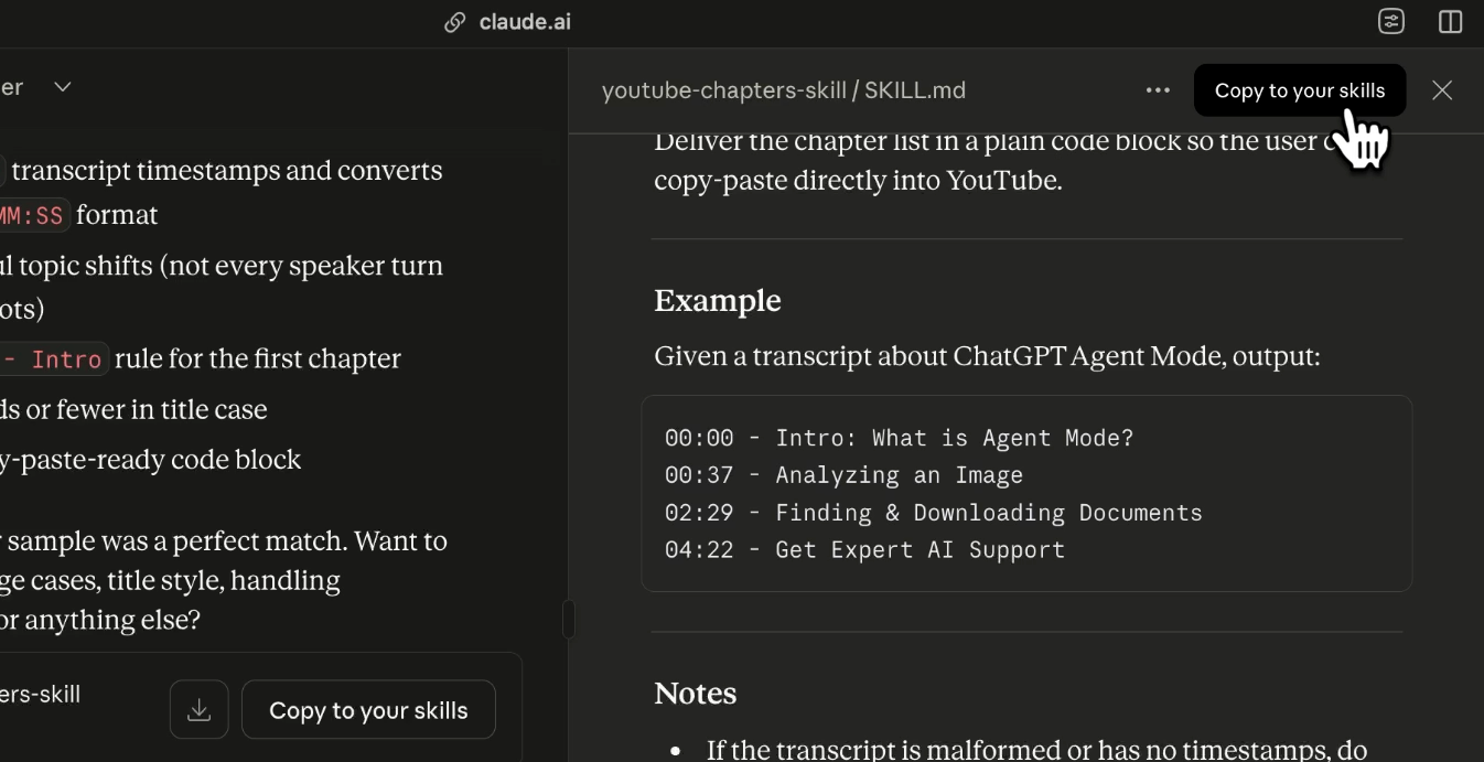 Click "copy to your skills" to save your skill