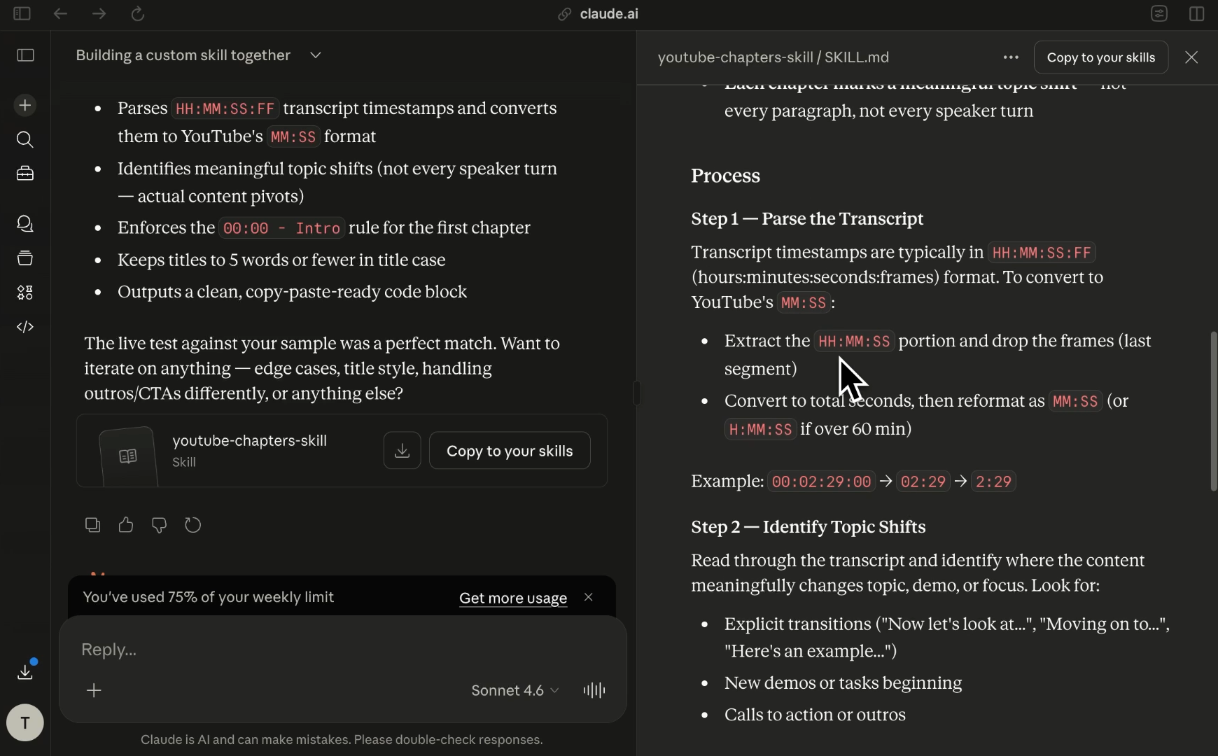 Claude skills include detailed, step-by-step instructions