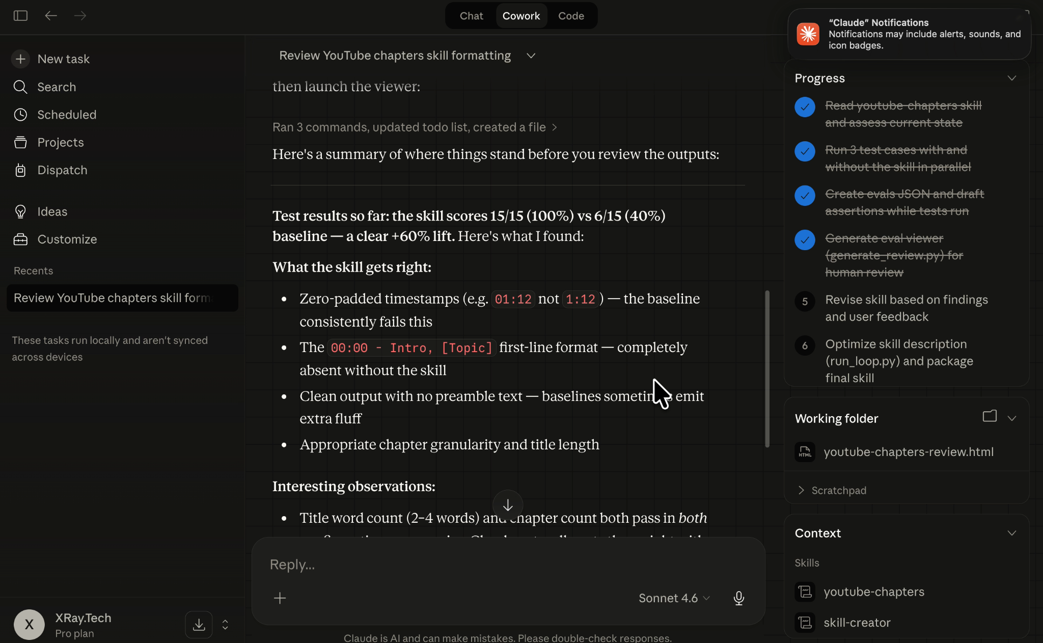 Claude cowork conducts thorough, programmatic tests