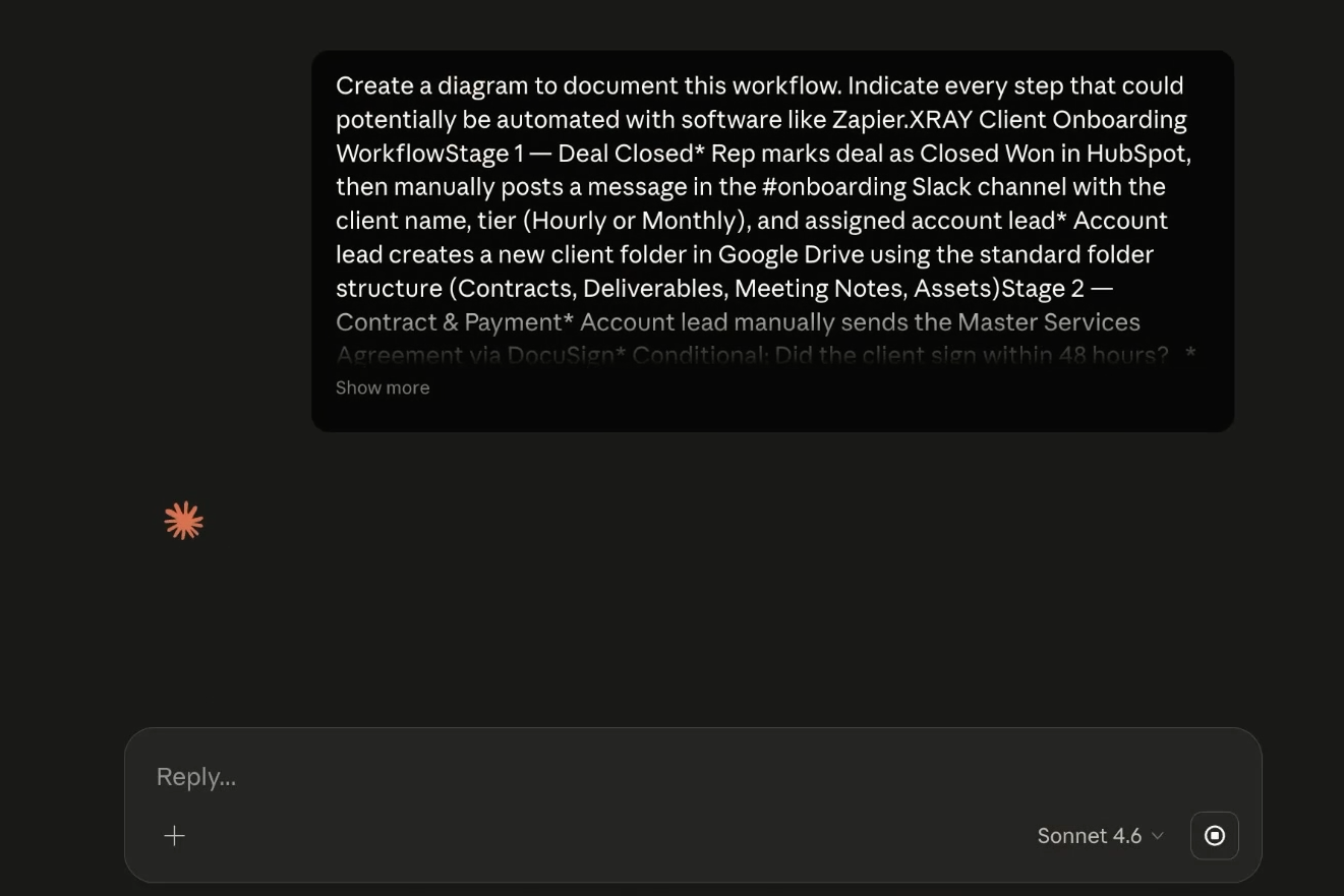 Giving Claude a prompt to create a diagram of a complicated workflow
