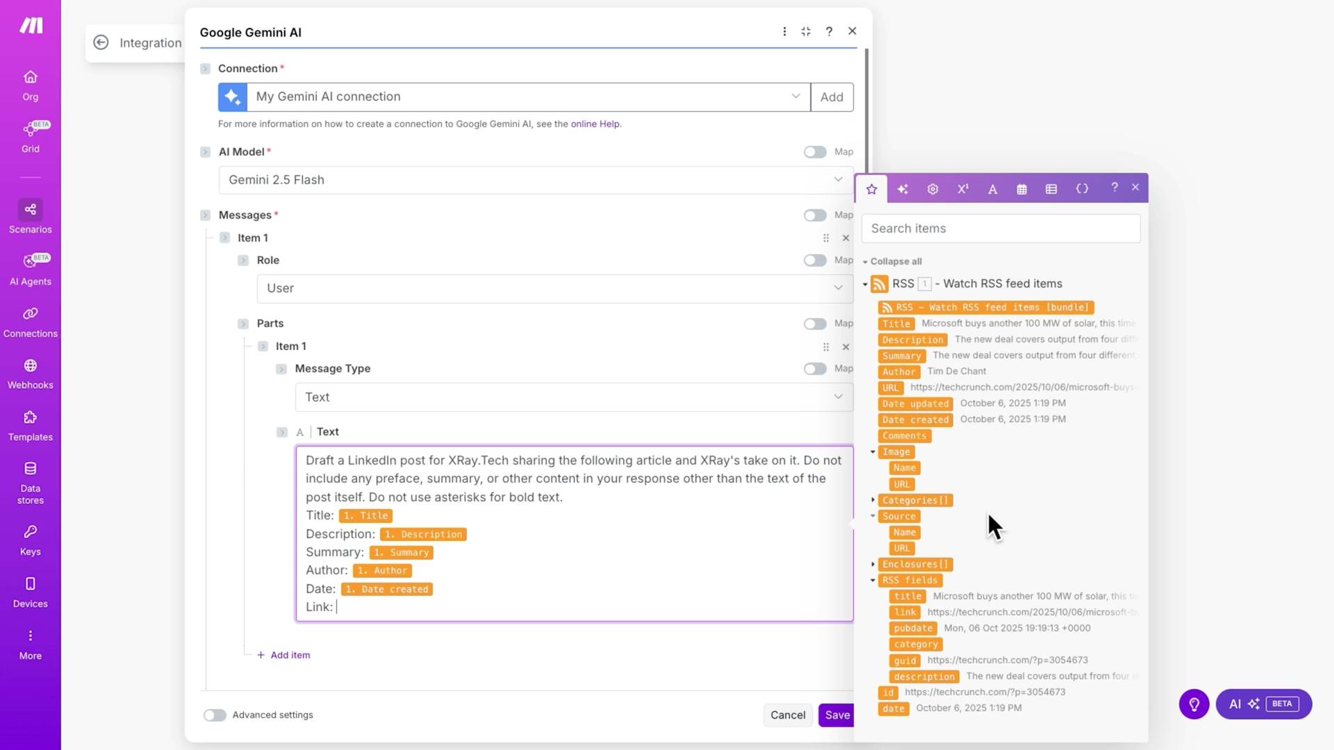 Make's UI for building automations
