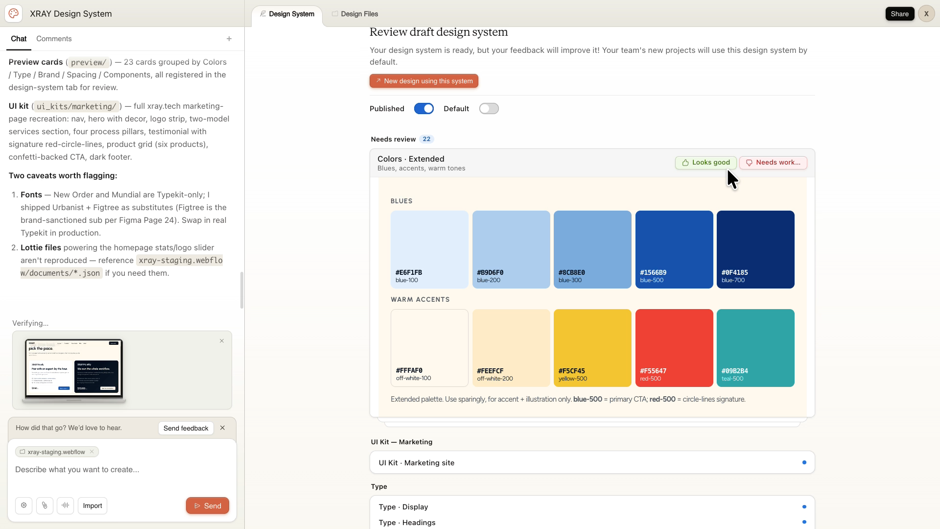 Click "Looks good" to approve a component in your design system