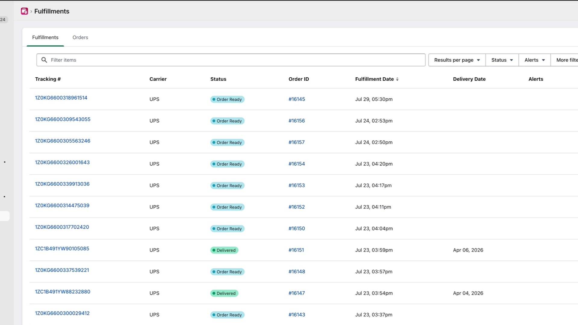 Tracking orders in Tracktor