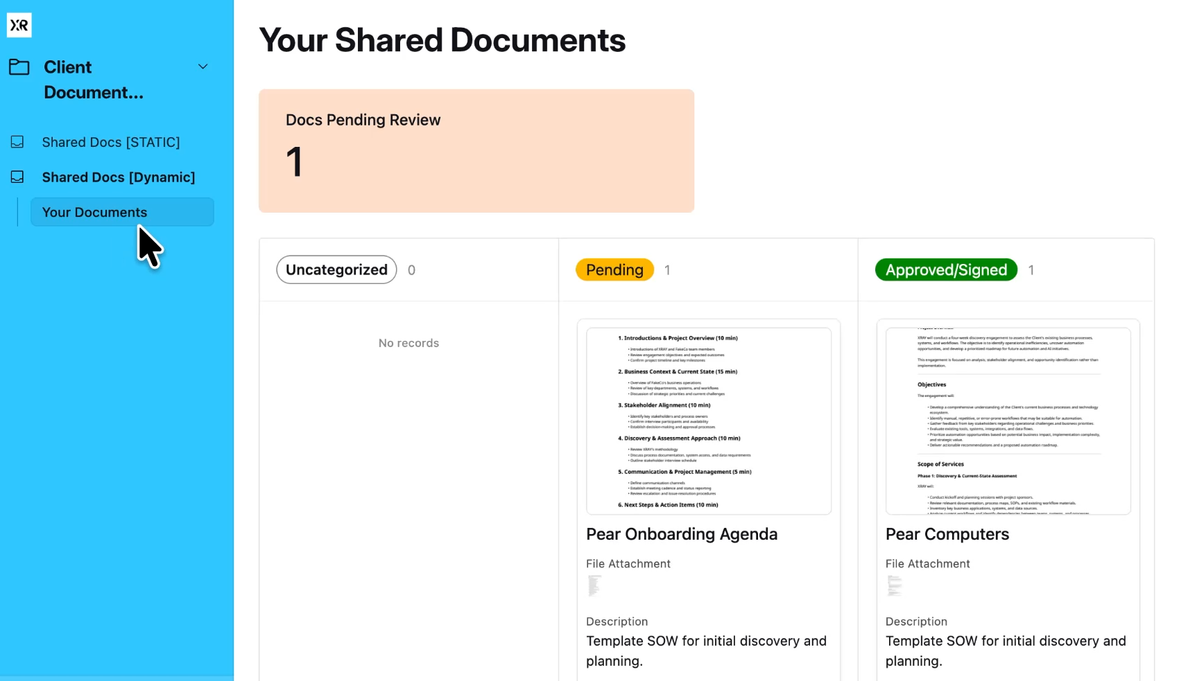 A shared document portal in Airtable