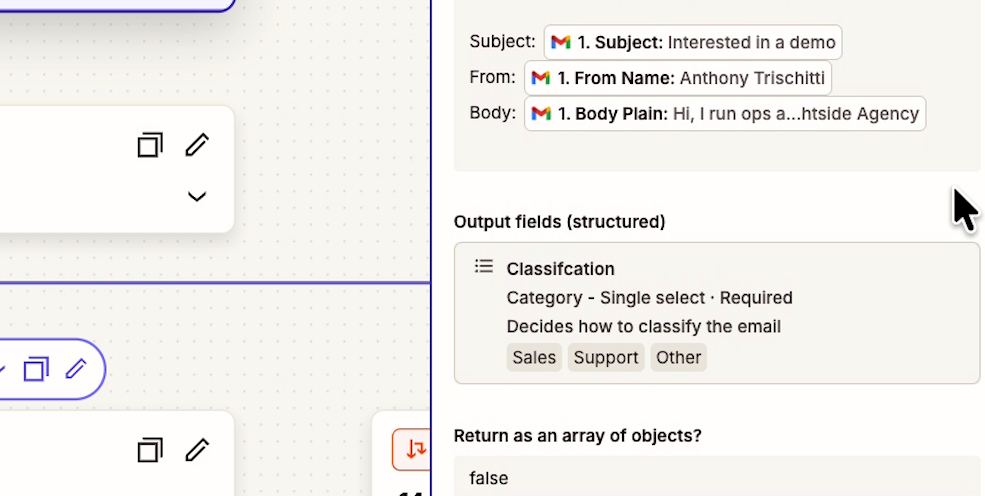 Using AI to classify an email in Zapier