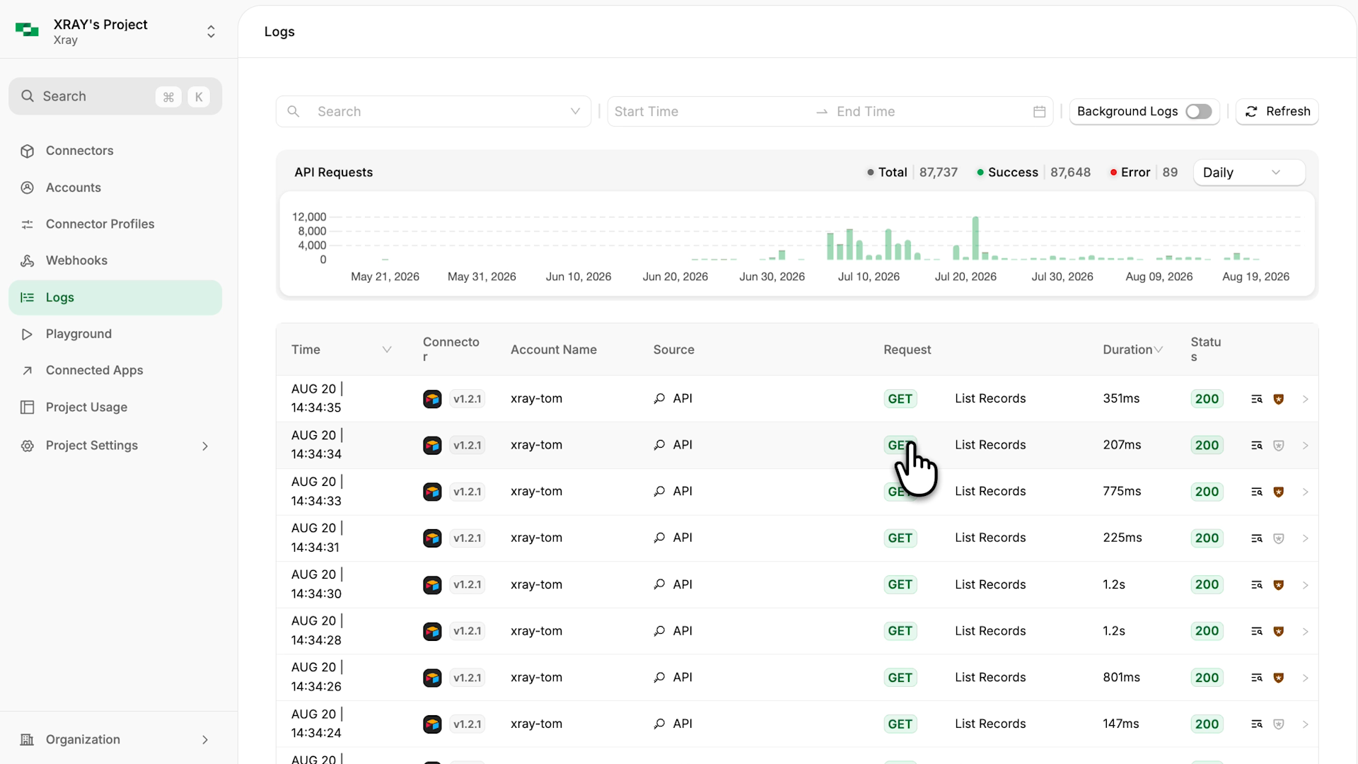 API Call logs in StackOne