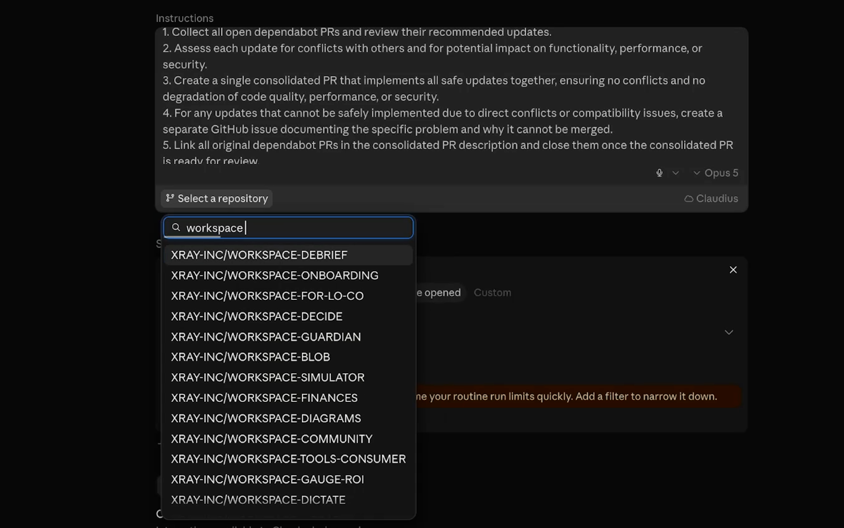 Choose a Github repo to work in and select a cloud environment