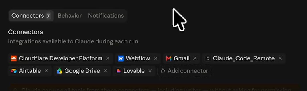 Routines can optionally access your connected tools in Claude