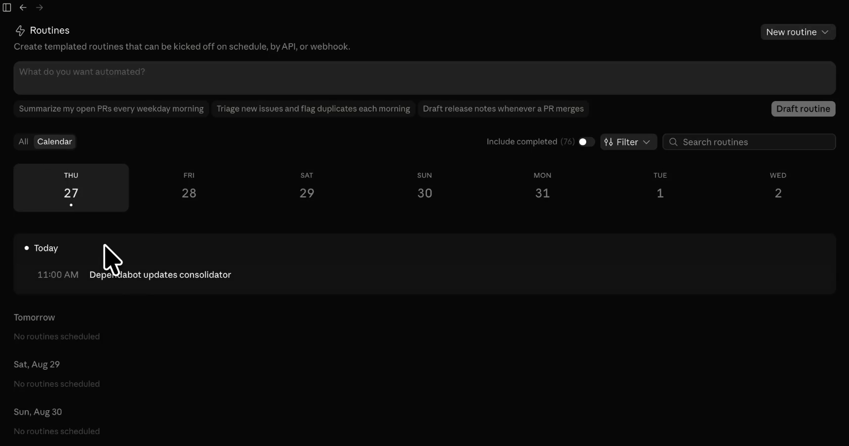 Manage your routines from the Routines menu