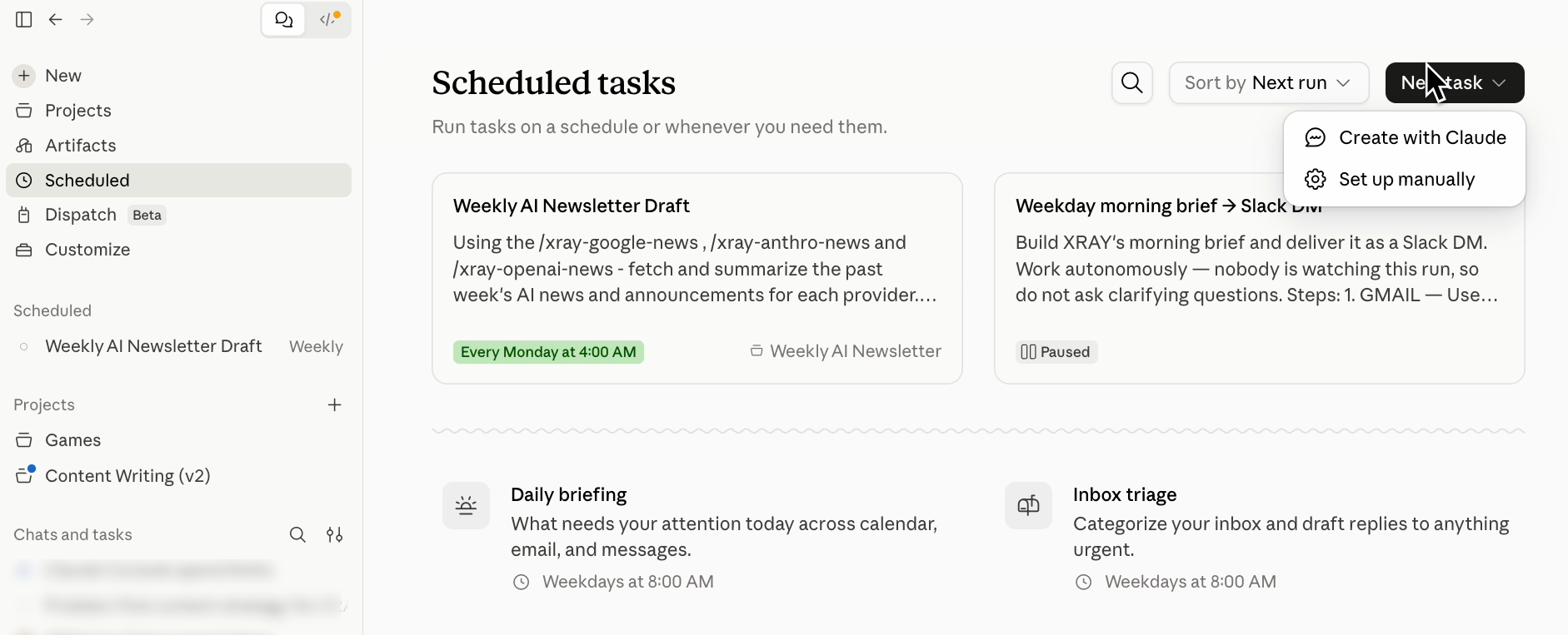 Creating a new scheduled task