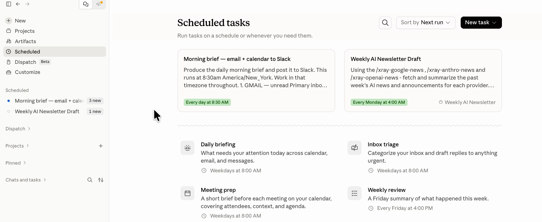 Select a task from the "Scheduled" menu
