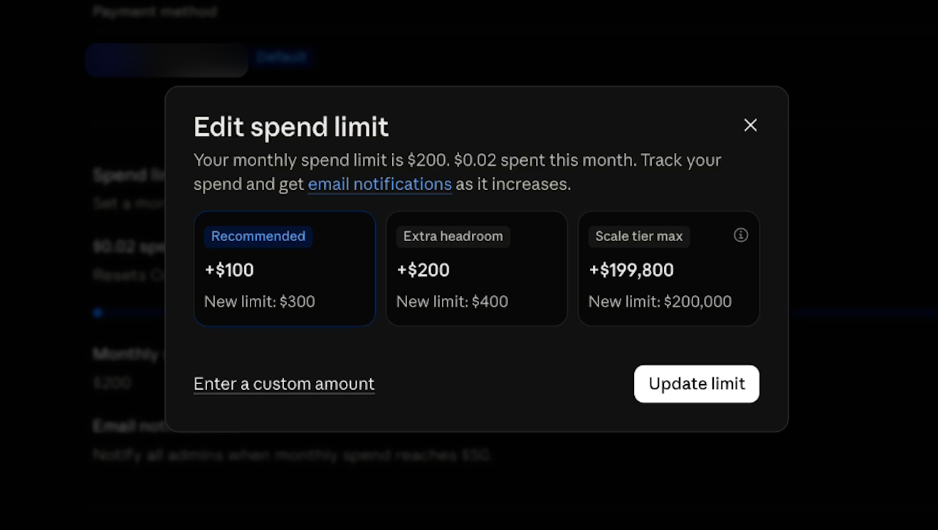 Your scale tier determines max possible spend each month, up to $200,000