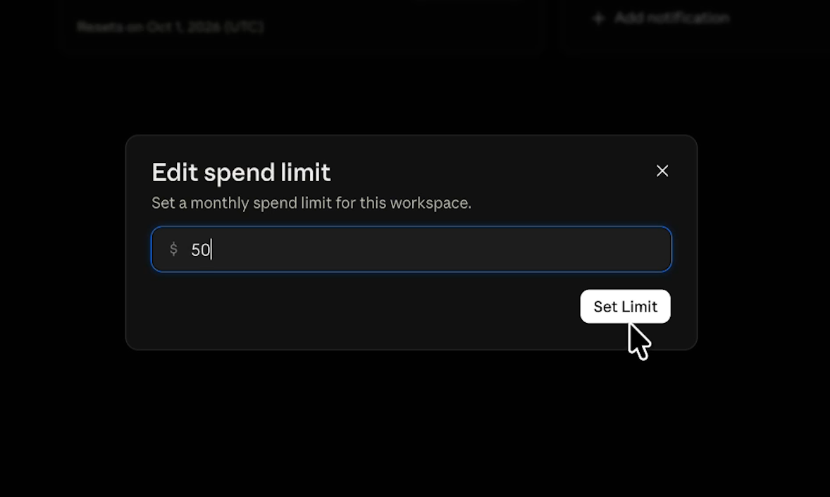Adding a spend limit to a workspace