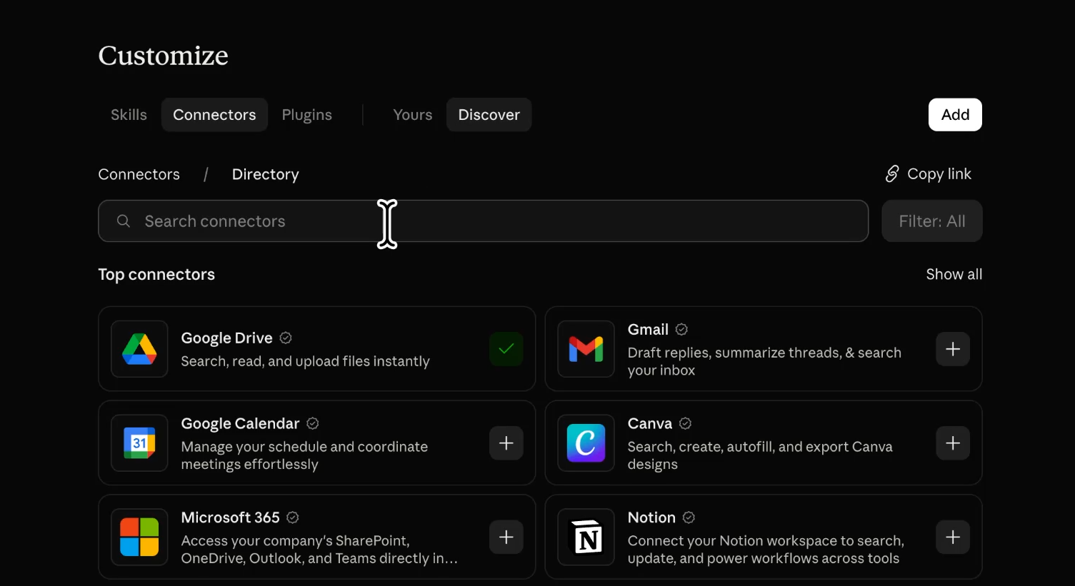 The connectors directory in Claude