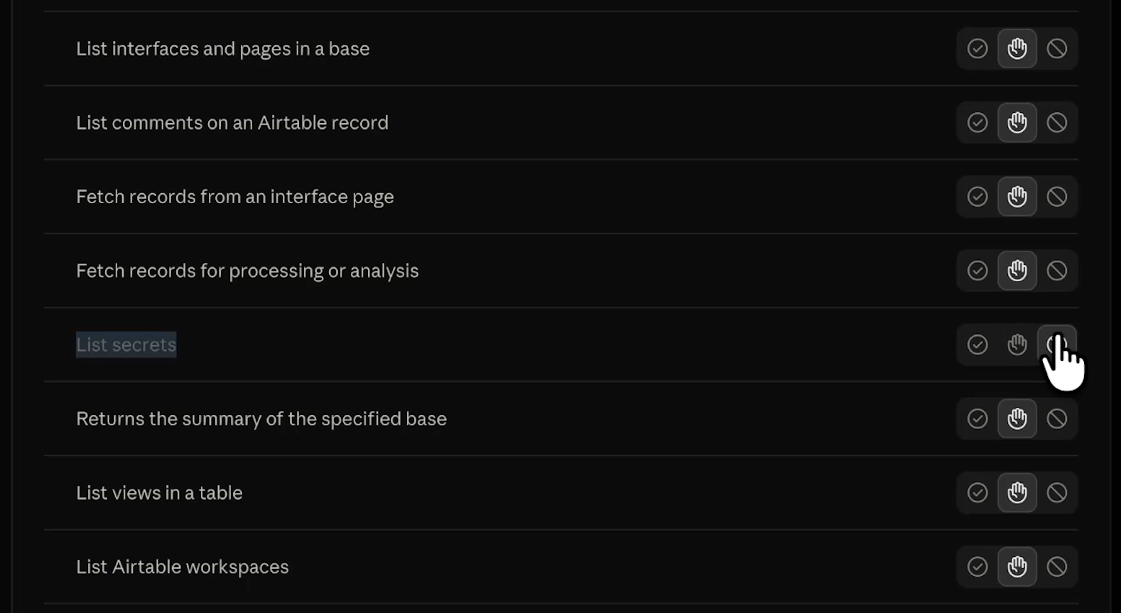 Blocking the "List secrets" tool in Claude