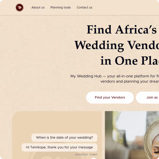 Snippet of myweddinghub website