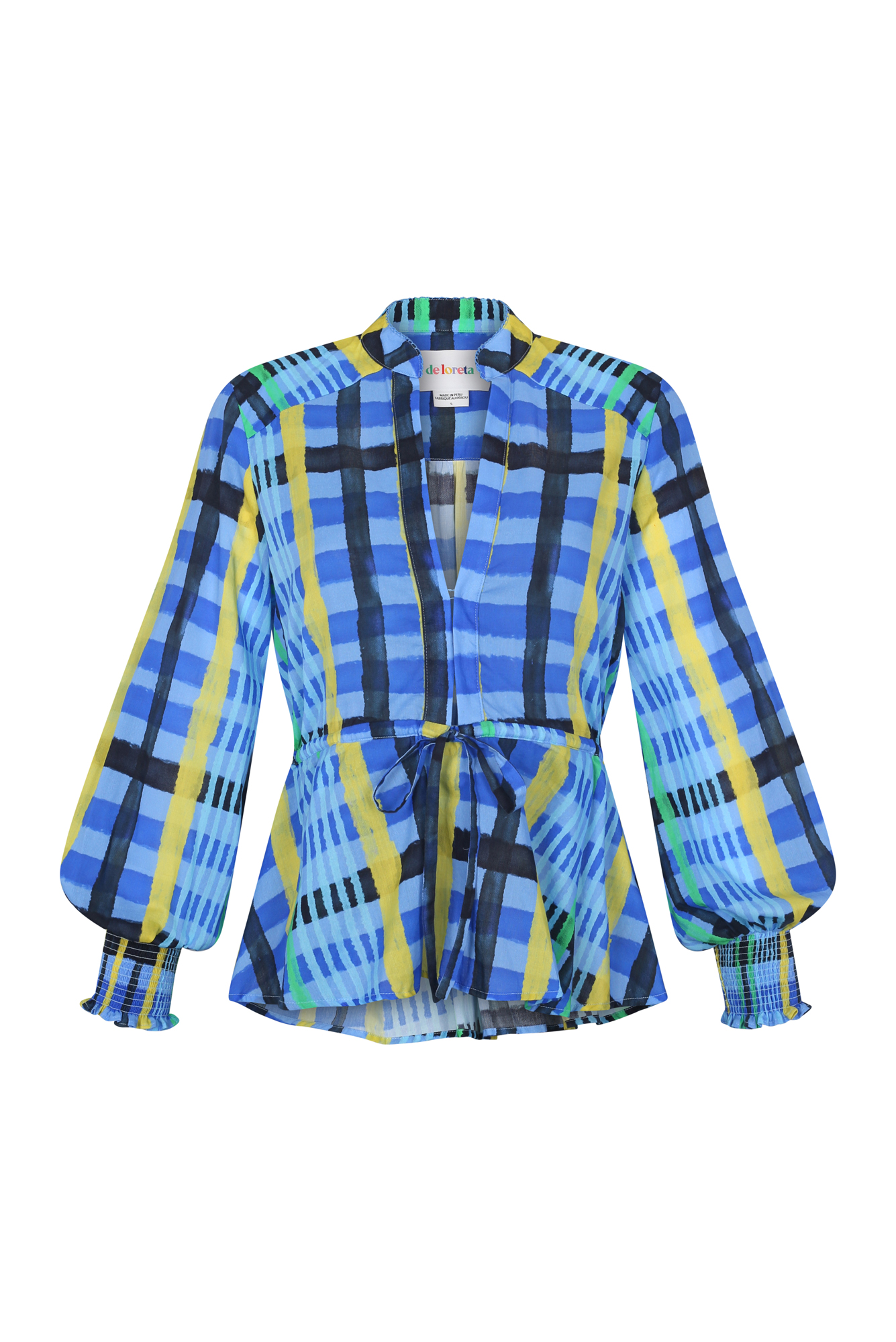 Dolores Blouse in Tartan Charra Azul Print