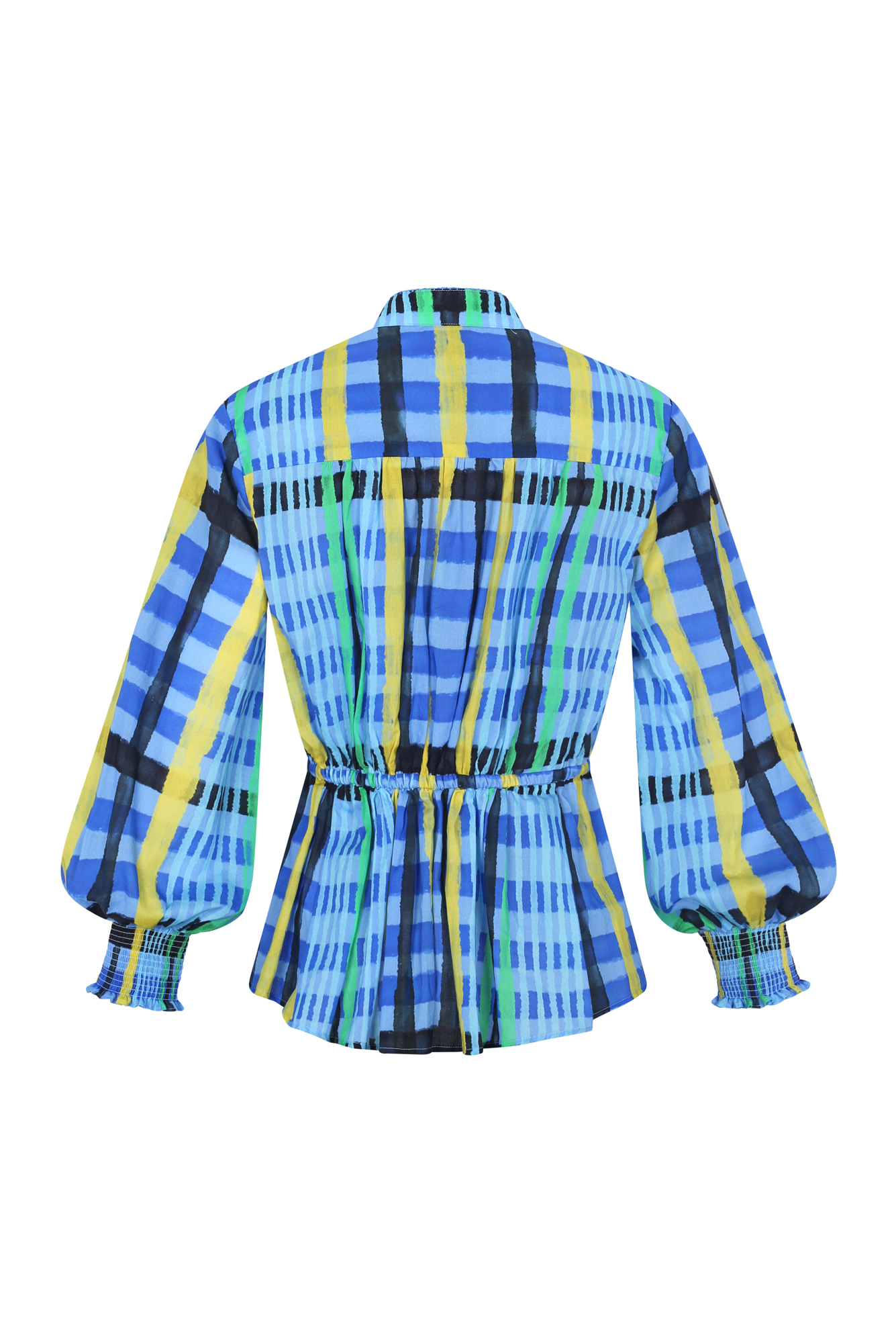 Dolores Blouse in Tartan Charra Azul Print