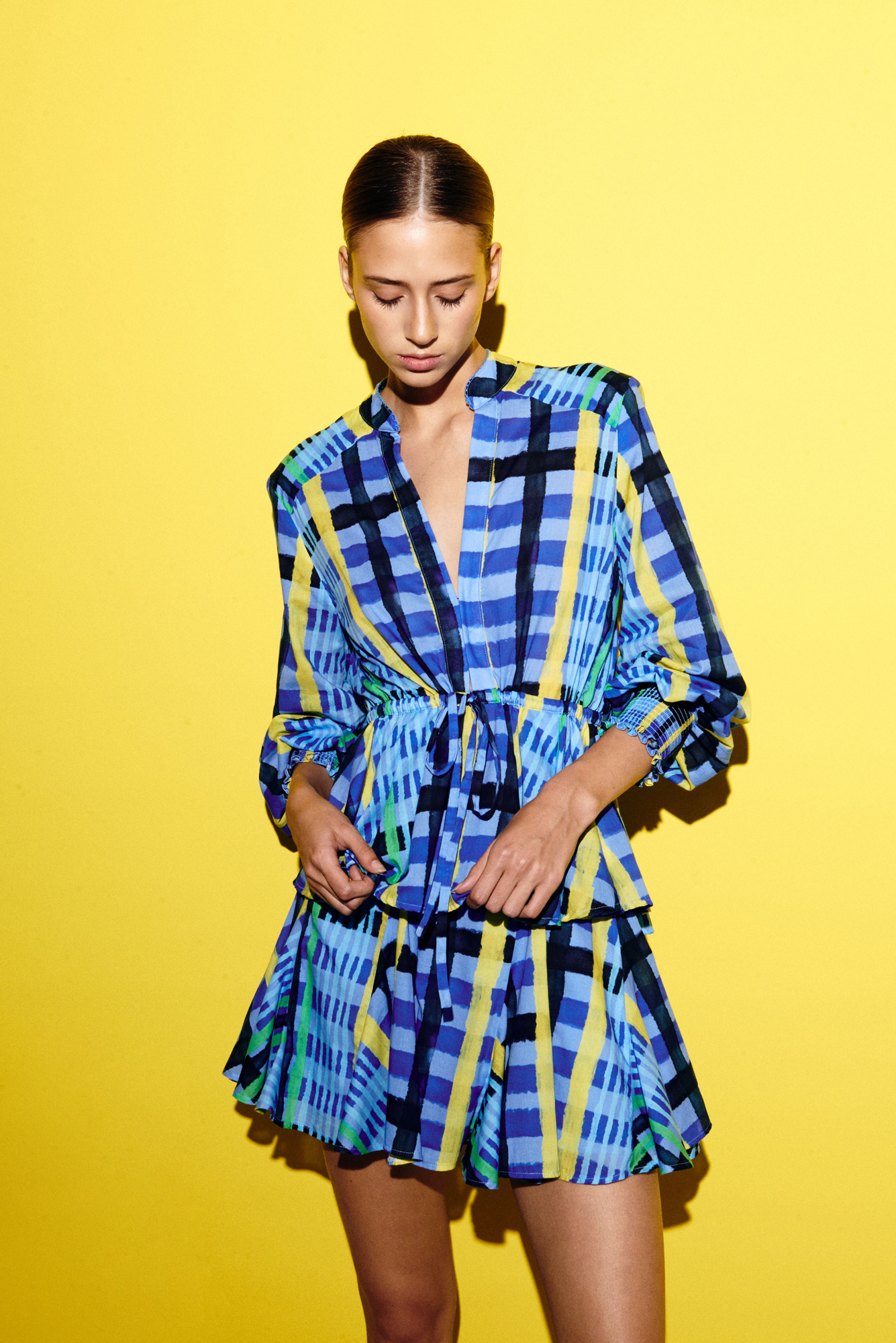 Dolores Blouse in Tartan Charra Azul Print