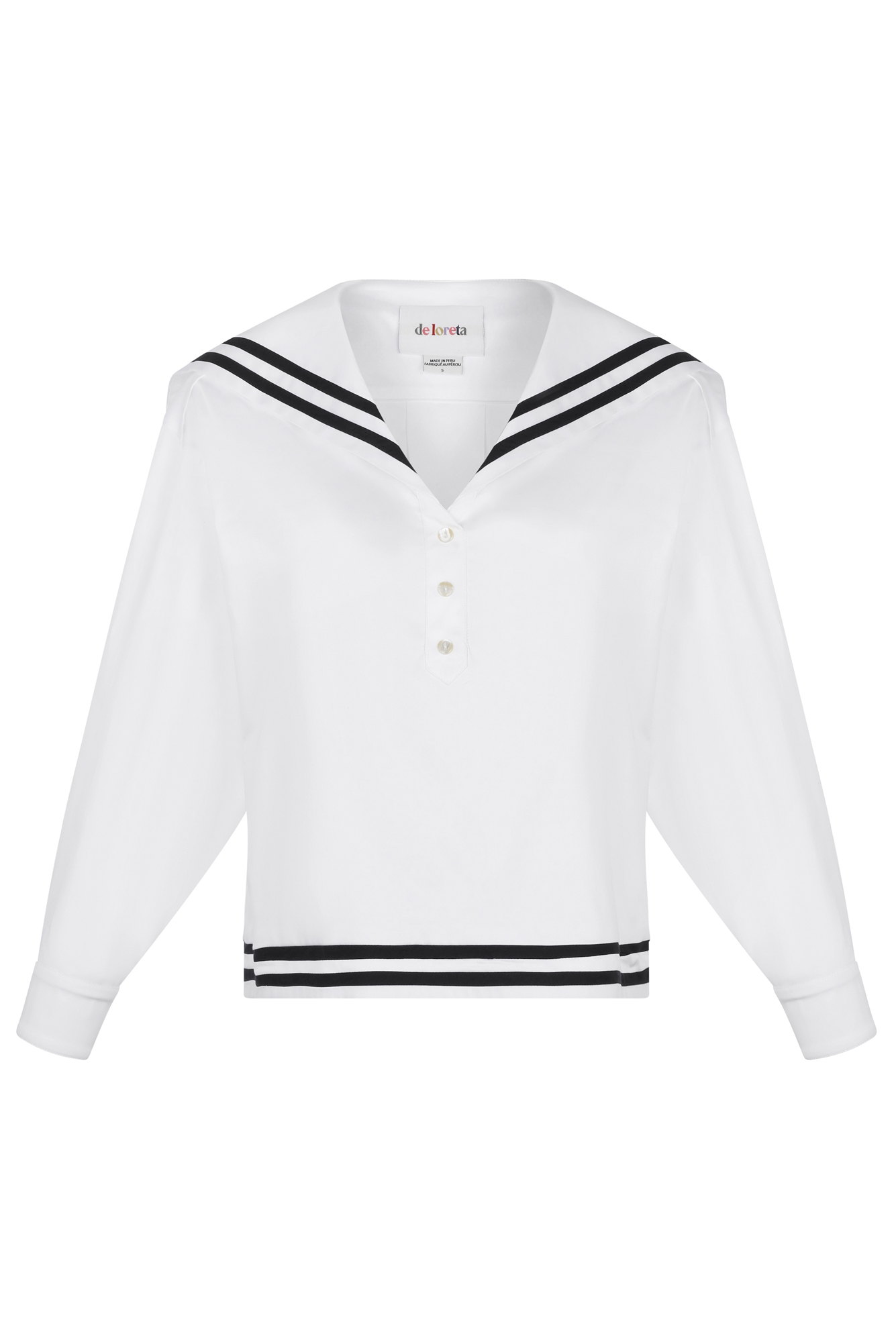 Marina Blouse in White / Navy