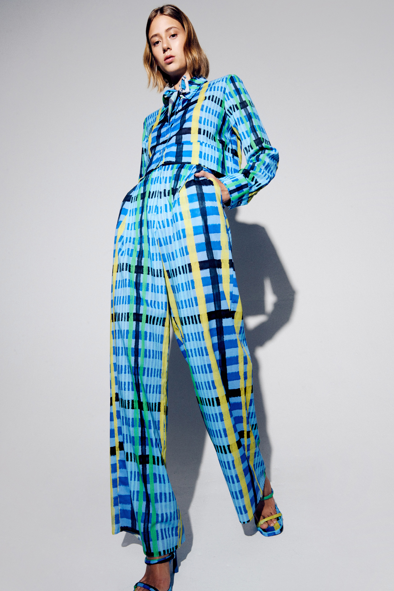 Panca Pants in Tartan Charra Azul Print
