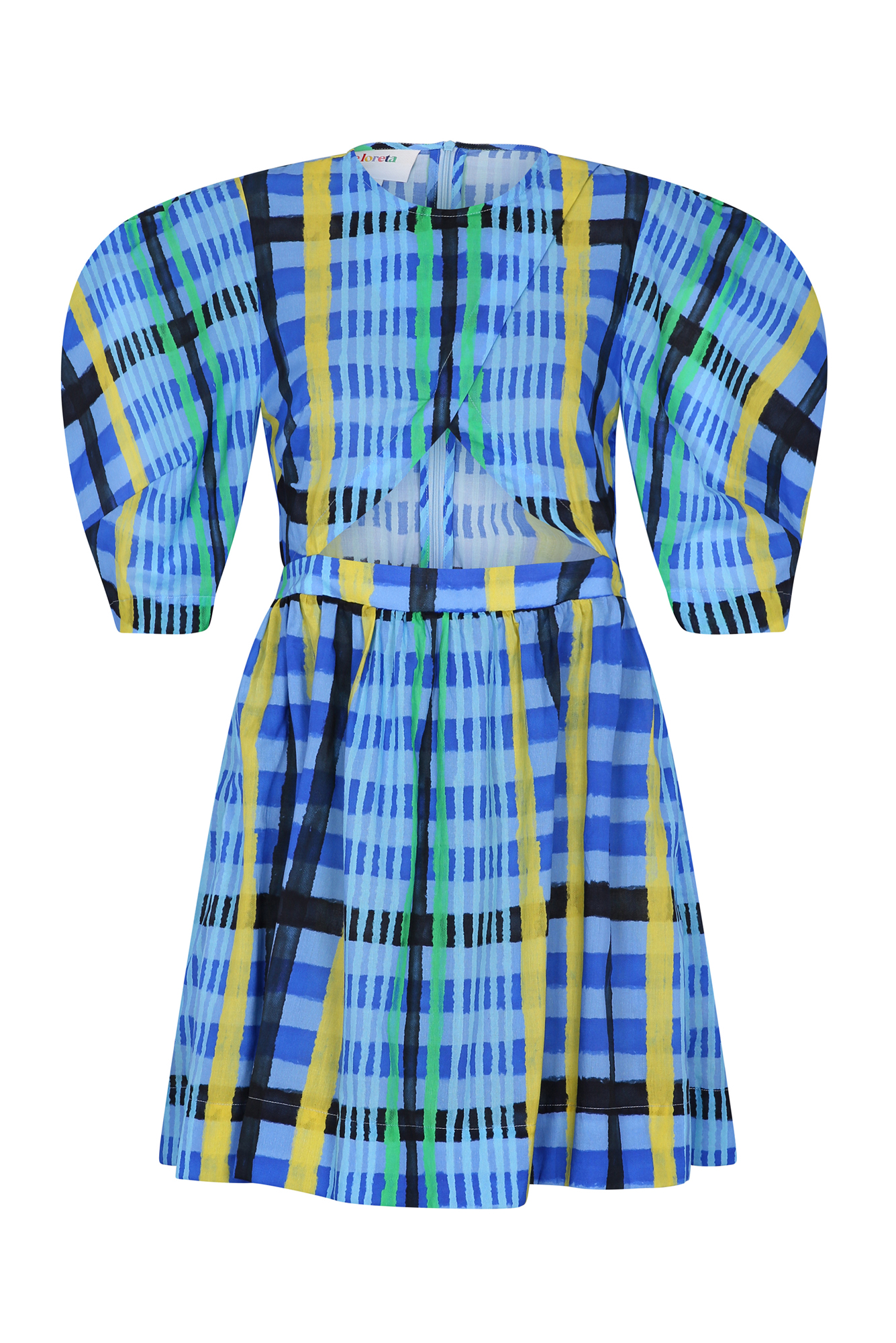 Candelaria Dress in Tartan Charra Azul Print