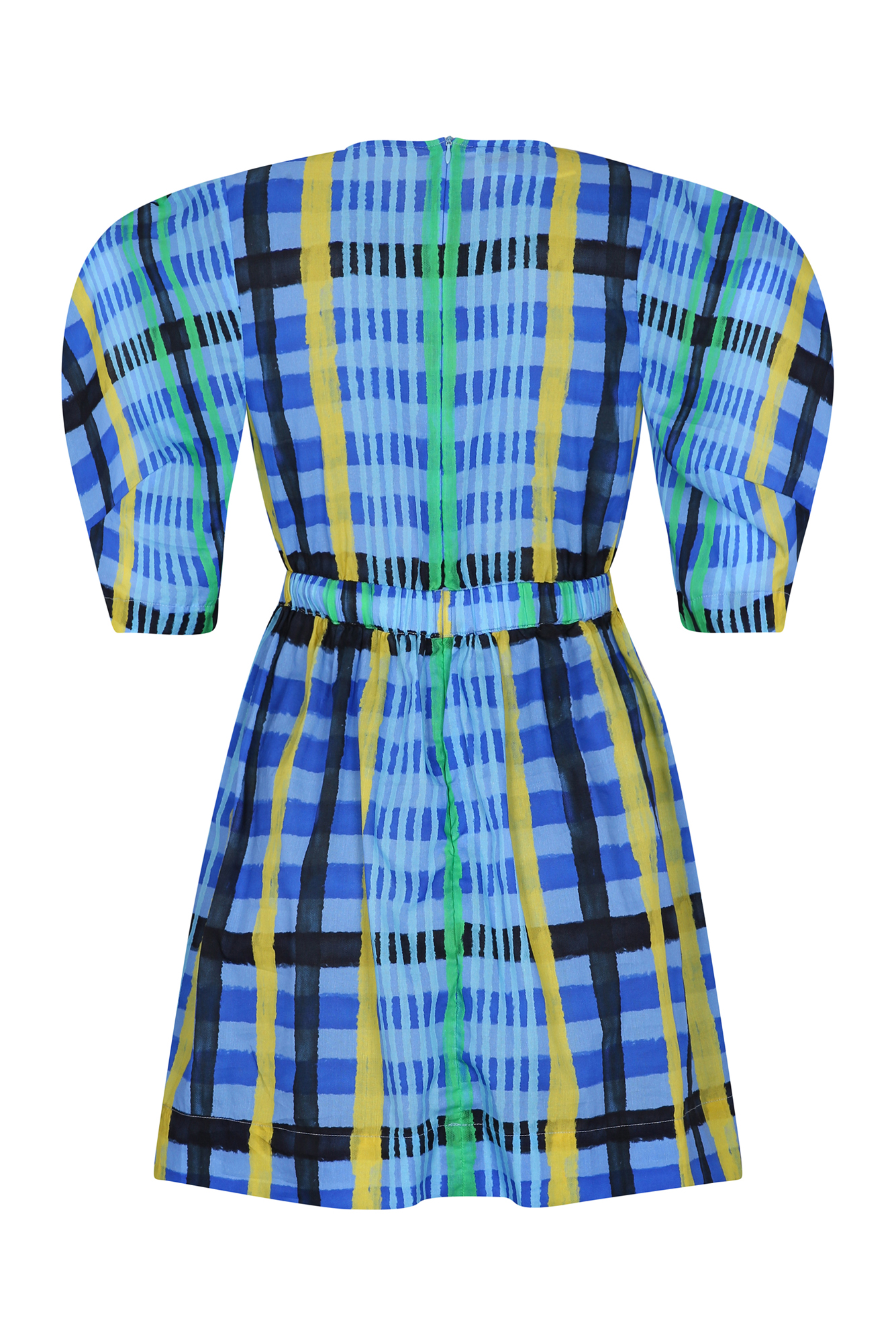 Candelaria Dress in Tartan Charra Azul Print