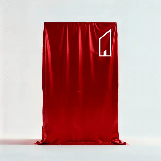 Lanzamiento de nuevo proyecto, se muestra un render con una lona roja que tapa el edificio.